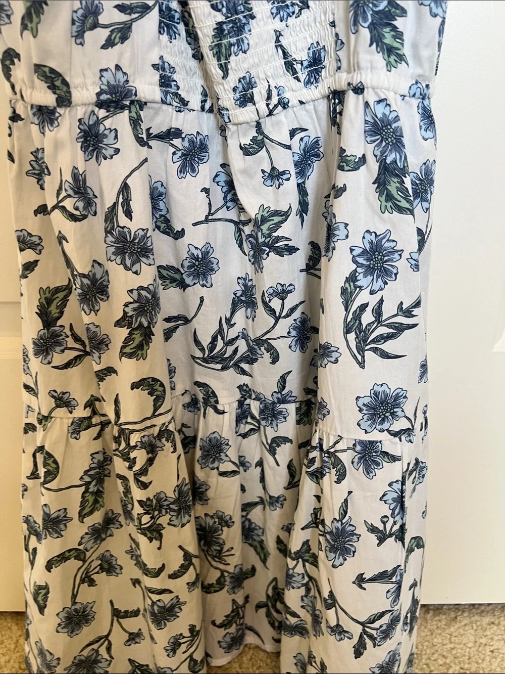 Crewcuts White Dress with Blue Floral Print and Ruffle Sleeves